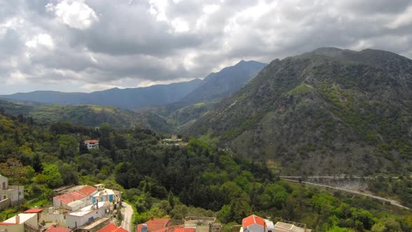 Aerial footage of mountain village at Crete Island