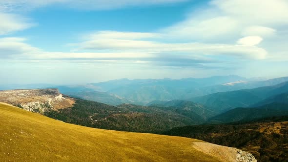 Panorama of mountains in Adygea, Russia.