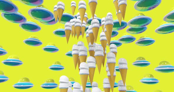 Creative Minimal 3d art. Animated ice-cream in abstract space .
