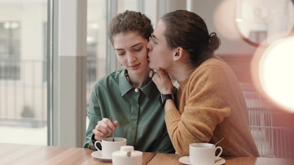 Young Man and His Beloved Woman in Restaurant alt