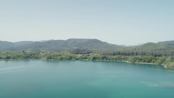 Aerial Drone View of Lake Banyoles in Girona Catalonia Spain
