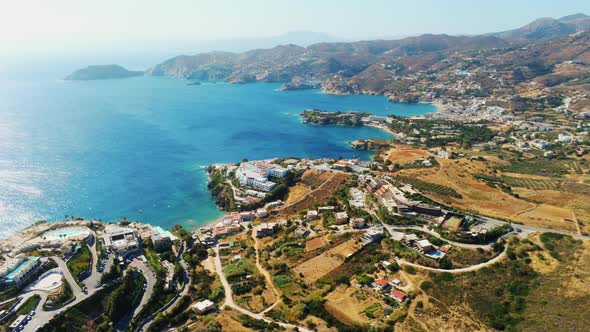 Aerial Landscape of Greek Village Agia Pelagia on Crete with Roads Town and Sea