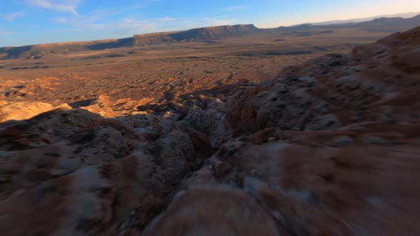 Flying Down Colorful Rock Desert Canyon FPV Drone Speed Fast Perspective