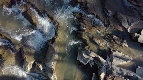 Mountain Creek and Stone Rapidsw. Rapid Flow of Water. Waterfall in the Autumm.  alt