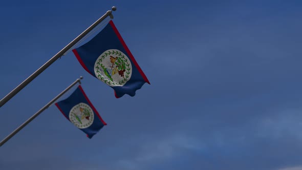 Belize Flags In The Blue Sky - 2K alt