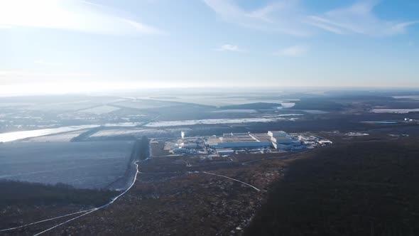 Aerial view of industrial zone. View of the urban industrial district from the air alt