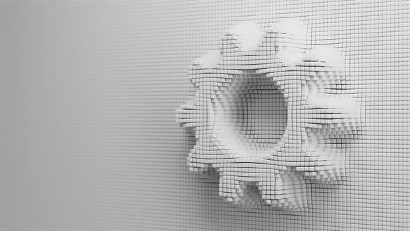 White Pin Art Wall with Rotating Extruded Cogwheel alt
