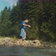 Handsome Arab Male Tourist Barefoot Crossing Through Mountain River on Trek - VideoHive Item for Sale