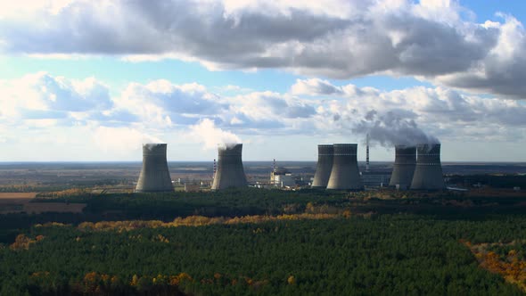 the Plant Producing Electrical Energy with Large Pipes Aerial View alt
