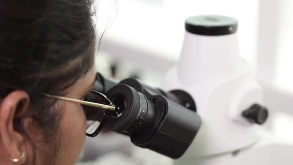Indian Scientist Macro Microscope Viewing