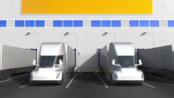 Trailer Trucks at Warehouse Loading Dock with Flag of ARMENIA alt