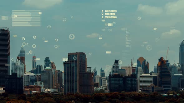 Business Data Analytic Interface Fly Over Smart City Showing Alteration Future alt