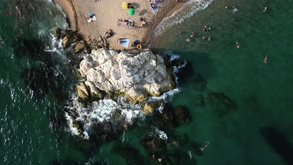 Aerial View of Cala Roca Grossa Beach in Calella Province Catalonia Spain alt