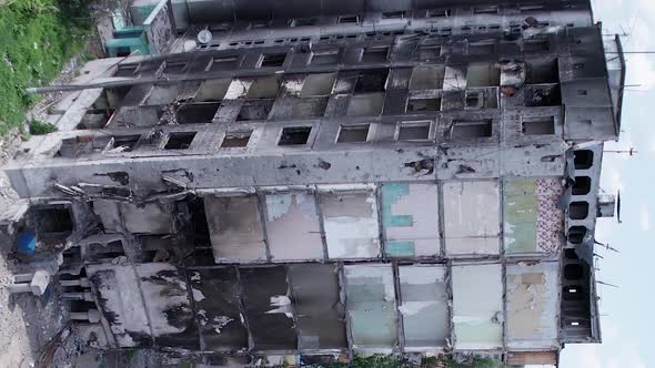 Vertical Video of a Destroyed Residential Building During the War in Ukraine alt