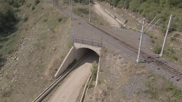 Aerial view of empty Railway bridge in Samtskhe-Javakheti region, Georgia. alt