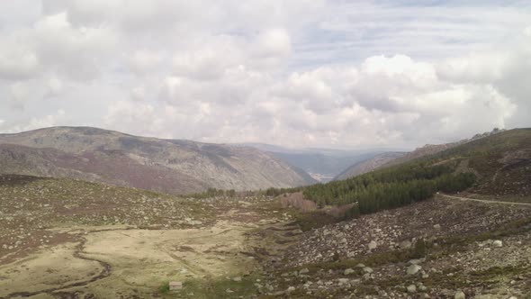 Aerial drone view of Vale Glaciar do Zezere valley in Serra Estrela, Portugal alt