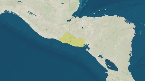 Zoom in to the Map of El Salvador with Text Textless and with Flag