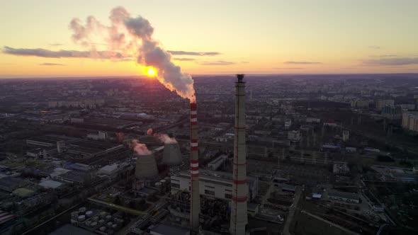 Pipes Pollute the Atmosphere of the Industry with Smoke Pollution Near the City alt