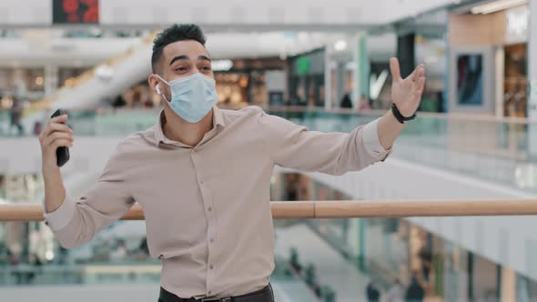 Arab Spanish Indian Male Businessman Boss Wearing Medical Mask Arabian Man in Company Office alt