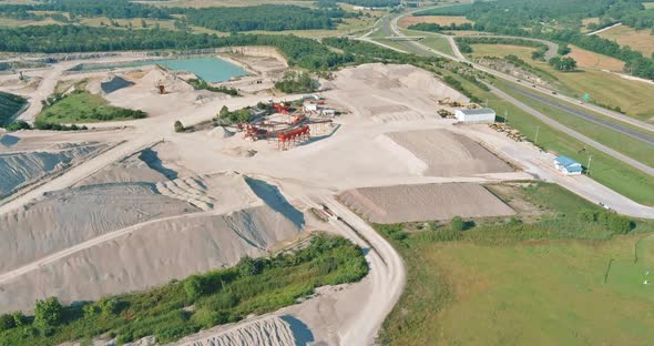 Aerial Panorama View of Open Quarries Mining Mine Extracting with Work of Machinery Equipment alt