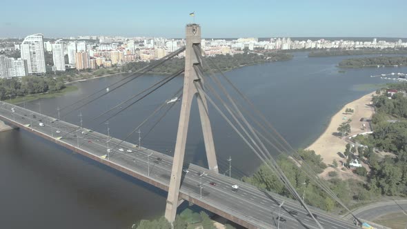 North Bridge Over the Dnipro River. Kyiv, Ukraine. Aerial View alt