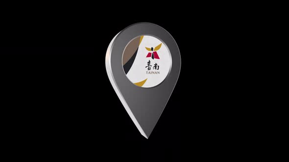 3d Animation Map Navigation Pointer With Flag Of Tainan (Taiwan) with Alpha Channel 2K alt