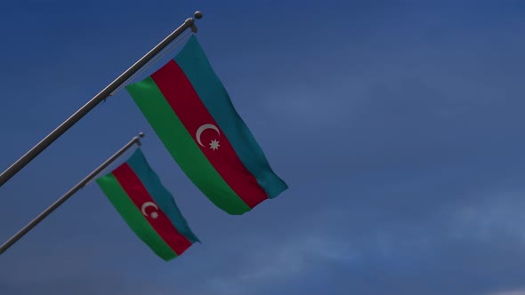 Azerbaijan Flags In The Blue Sky - 4K alt