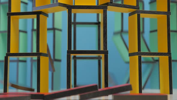 Conceptual Domino Building Falling Down, Causing a Domino Effect. Concept of Instability Expressed alt