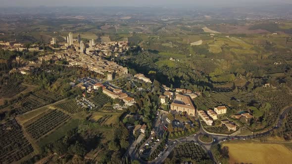 Aerial View of San Gimignano and Its Medieval Old Town with the Famous Towers