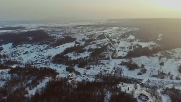 Aerial View Over the Village a Orange Dramatic Sky During Sunset Over Beautiful Natural alt