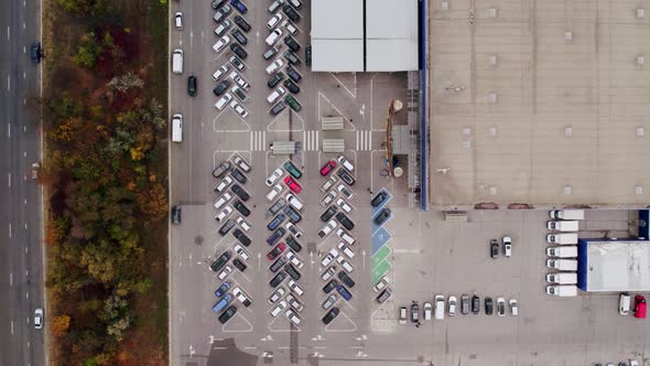 Aerial Top View From Drone of Parking Lot of the Business Center alt