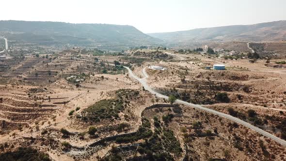 Aerial view of landscape in Cyprus. mountains, terraces and olive trees alt