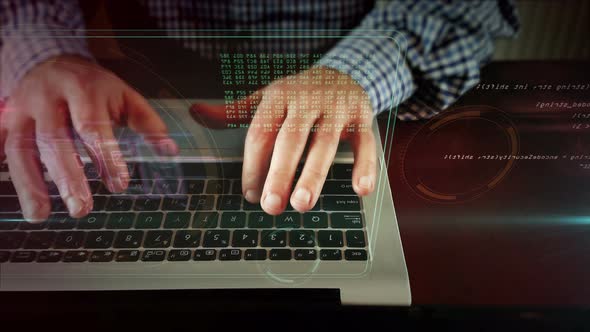 Open source code with man typing on a computer keyboard alt