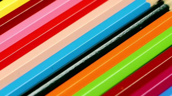 Top of Line of Colored Pencils on Black, Reflection, Rotation alt