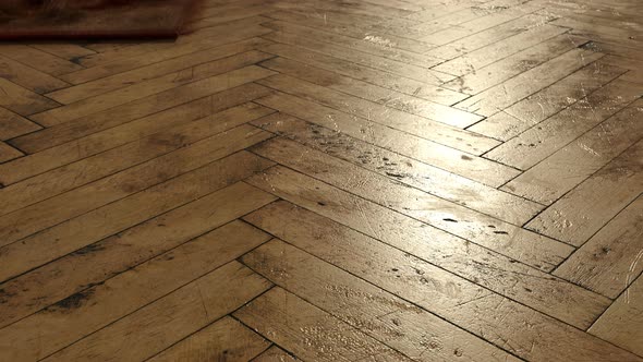 Old Parquet Floor With Cracks In The Sunlight