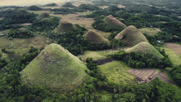 Philippines Chocolate Hills Aerial View Forest Greenery Valleys Mosses Meadows in Spring Daytime