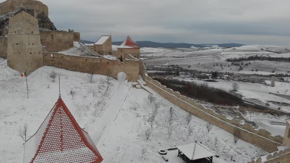Aerial View of the Medieval Citadel of Rupea in Romania Brasov alt