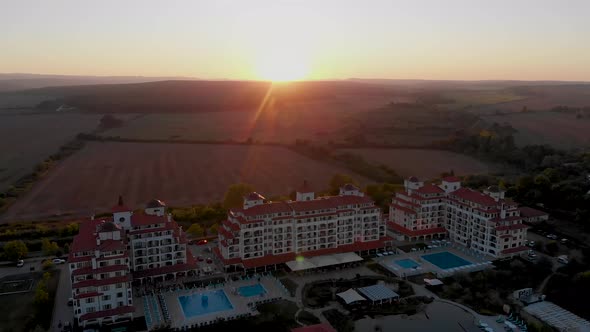 Aerial footage of the beautiful small town and seaside resort of Obzor in Bulgaria alt