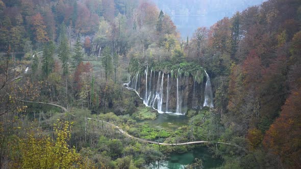 Amazing Waterfall with Pure Blue Water in Plitvice Lakes