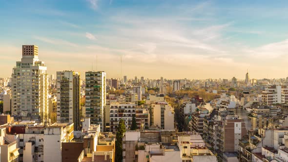 High rise buildings in the light of the setting sun in Buenos Aires