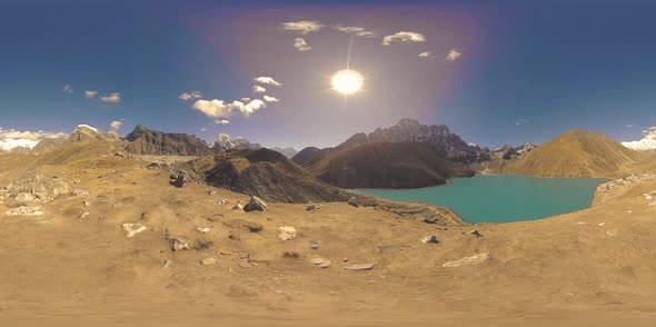 VR Timelapse Gokyo Ri Mountain Lake at the Winter Season. Wild Himalayas High Altitude Nature and alt