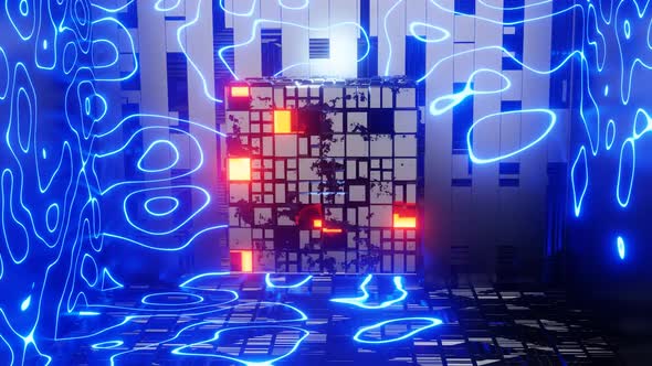 HD 3D animation. Sci-fi object with glowing energy at center. Rotation metal sphere alt