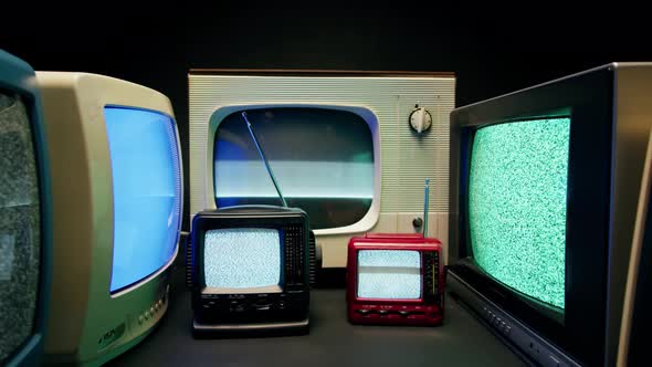 Old Televisions with Grey Interference Screen on Black Background ...