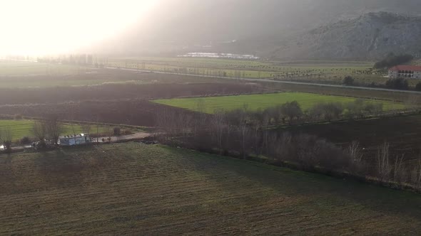 Drone Flying Towards Colorful Fall Autumn Colors Scene Taken In West Bekaa, Lebanon alt