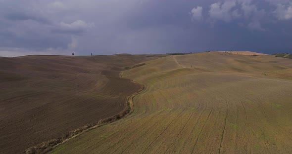  Aerial, Beautiful View On Tuscan Fall Landscape On A Rainy Day In Italy