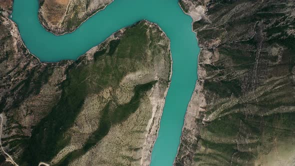 Sulak River in Sulak Canyon Aerial View of the Unique Natural Landscape Dagestan