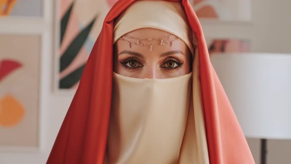 Close Up Portrait Of Beauty Young Muslim Woman In Hijab