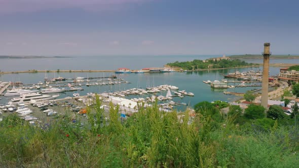 Aerial View Of Sozopol Landscape With Boats And Small Old Town