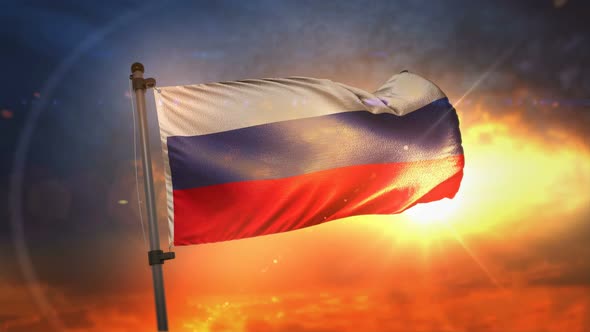 Russia Flag Backlit At Beautiful Sunrise Loop Slow Motion alt