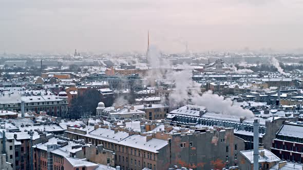 Winter City View Drone Shot